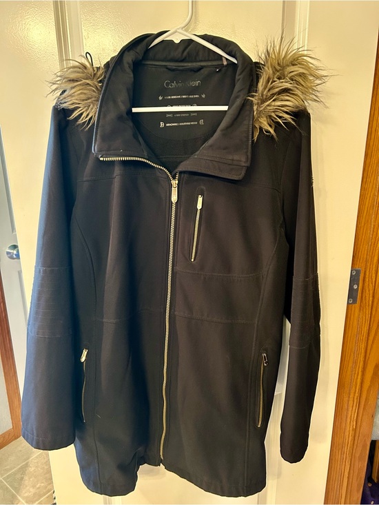 Calvin Klein Jackets & Blazers - Calvin Klein Black Trench Coat with Faux-Fur Hood Trim